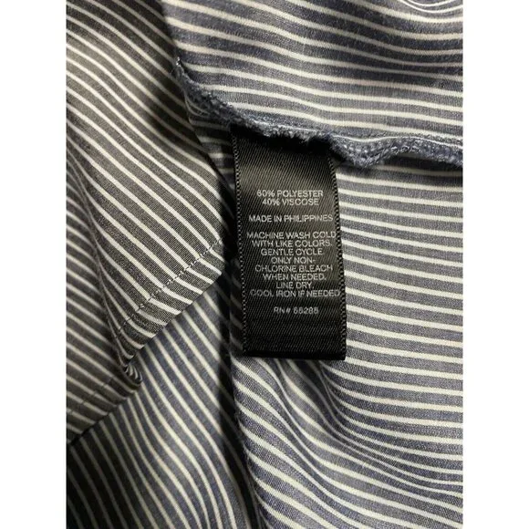 Express Womens Blouse Size Md Button Up Roll Tab Sleeve Grey/White Stripe - Picture 13 of 14